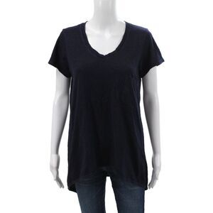 Wilt Women Tunic V-Neck Short Sleeve Cotton Blue Pullover Size S